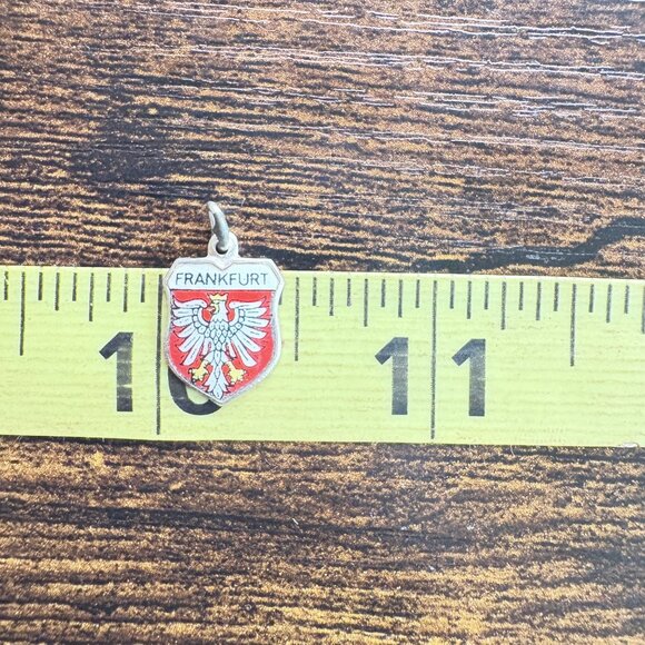 800 Silver Red & White Enamel Frankfurt Shield Design Charm Size 0.75" Length - Picture 7 of 8